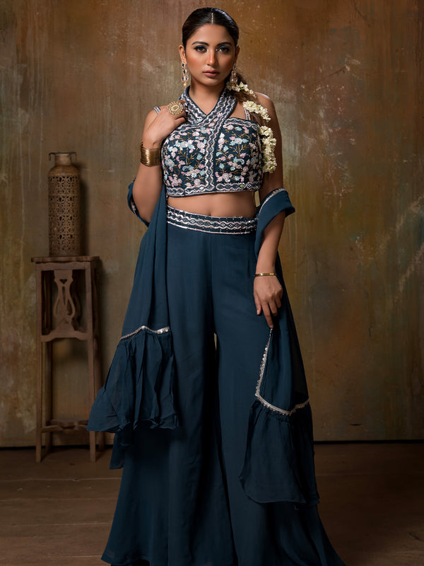 Alluring Palazzo Set With Embroidered Choli