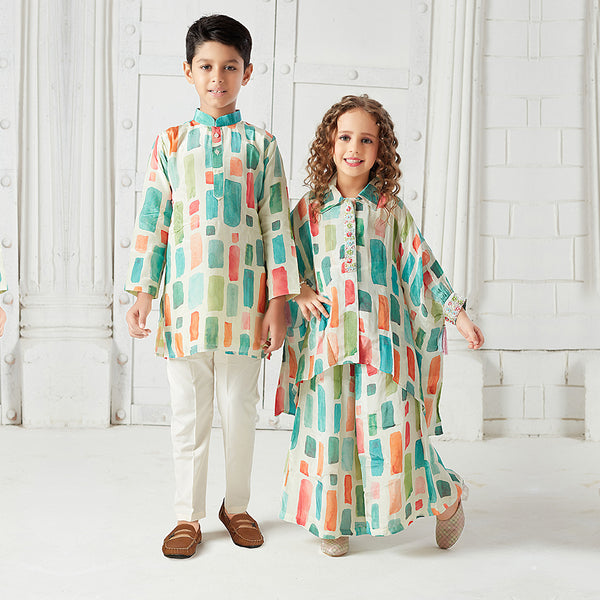 Sophisticated  Patched Multi-Color Gown For Girls