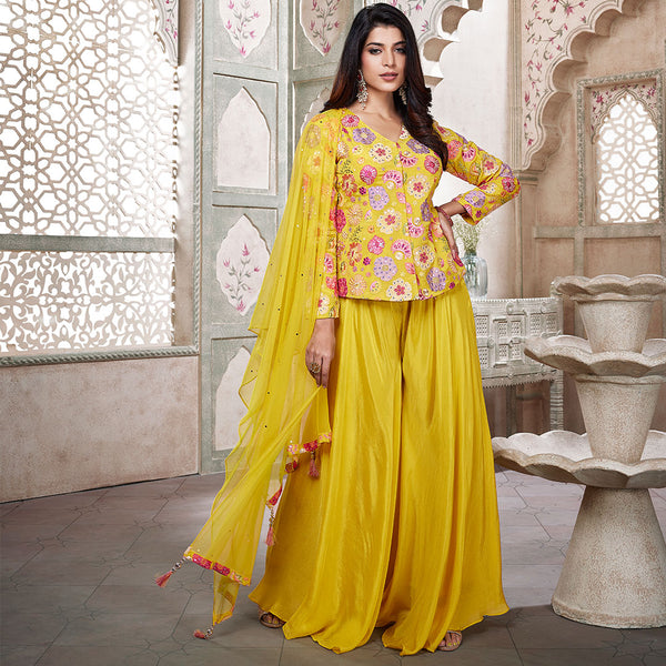 Whispers Sunflower Yellow Floral Printed Palazzo Set