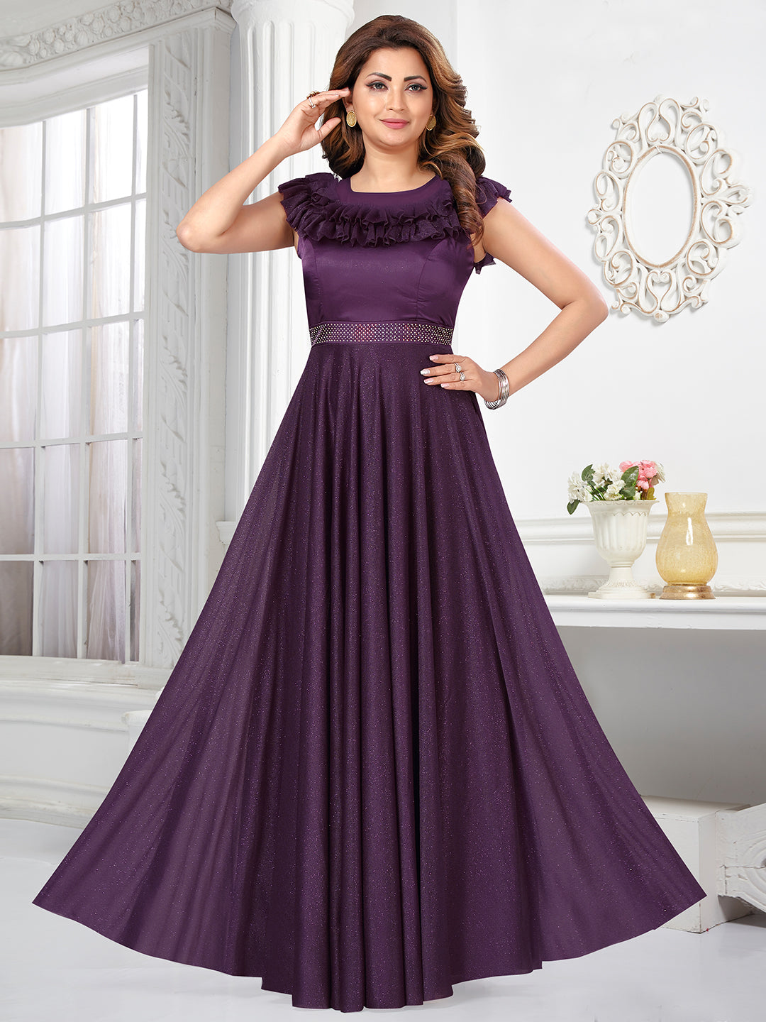 Wine Color Designer Gown For Women – Suvidha Fashion