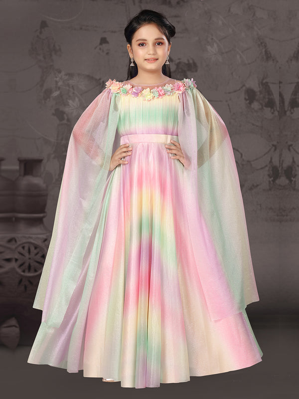 Cape Sleeves Multi Color Princess Gown for Baby Girl