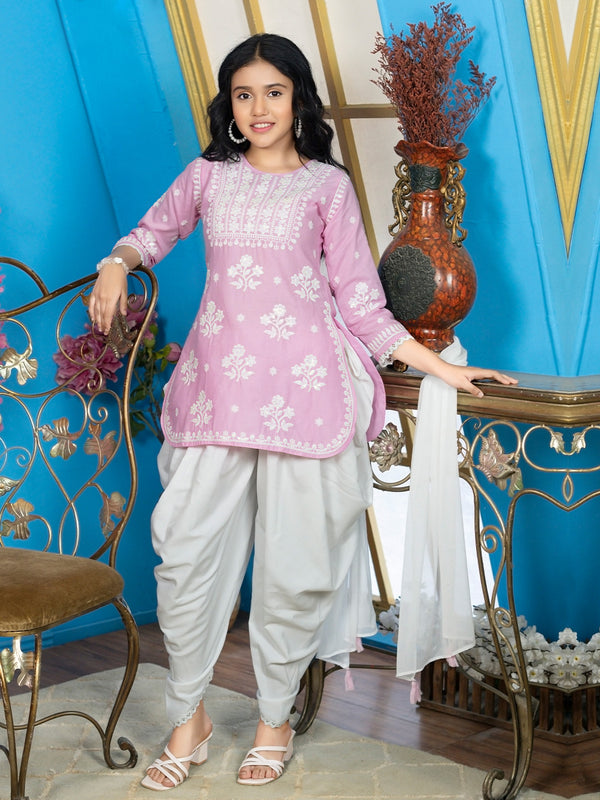 Graceful Rose Pink Lucknowi Dhoti Kurta for Girls