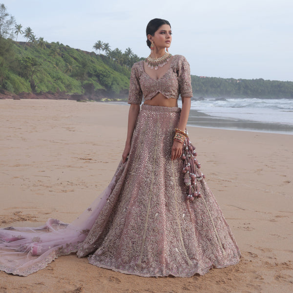 Lavendar Sequined and Embroidered Bridal Lehenga