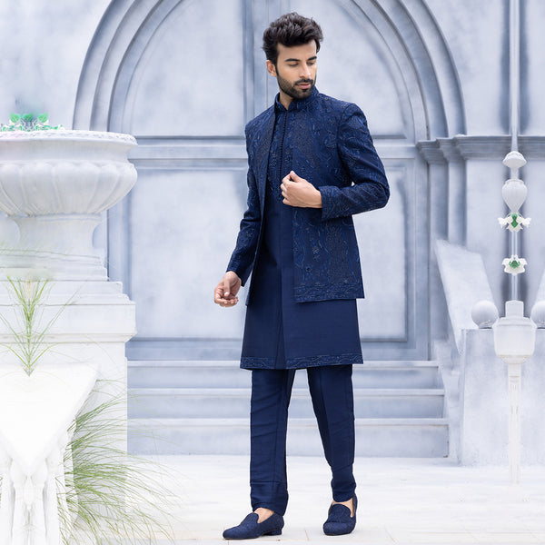 Dark Blue Jodhpuri with Regal Accents