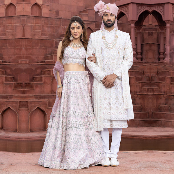 Majestic Off-White and Pink Sherwani with Intricate Embroidery