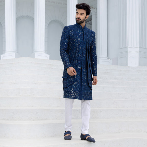 Navy Blue Indo-Western with Sharp Refined Detailing