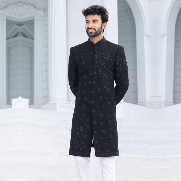 Luxurious Black Sherwani  with Classic Appeal