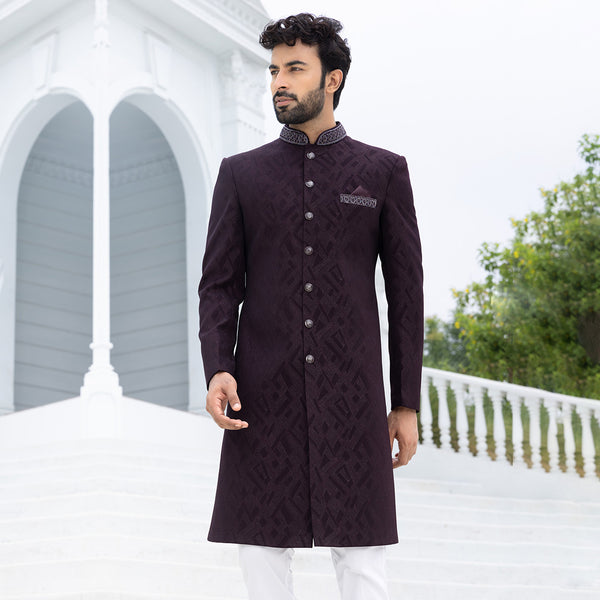 Opulent Sequin Brown Sherwani with Glittering Detailing