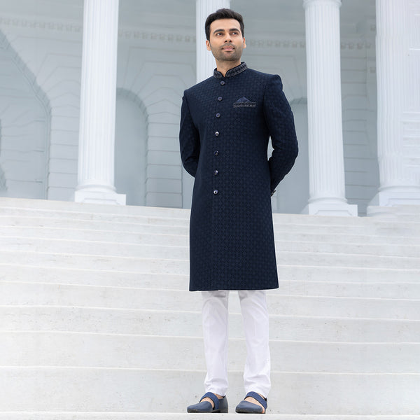 Dazzling Blue Sherwani with Refined Detailing