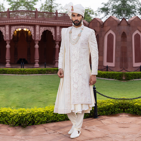 Classic Appeal Cream Sherwani with Exquisite Embroidery