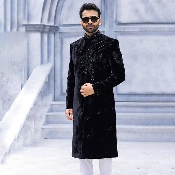 Exquisite Black Sherwani with  Distinguished Appeal