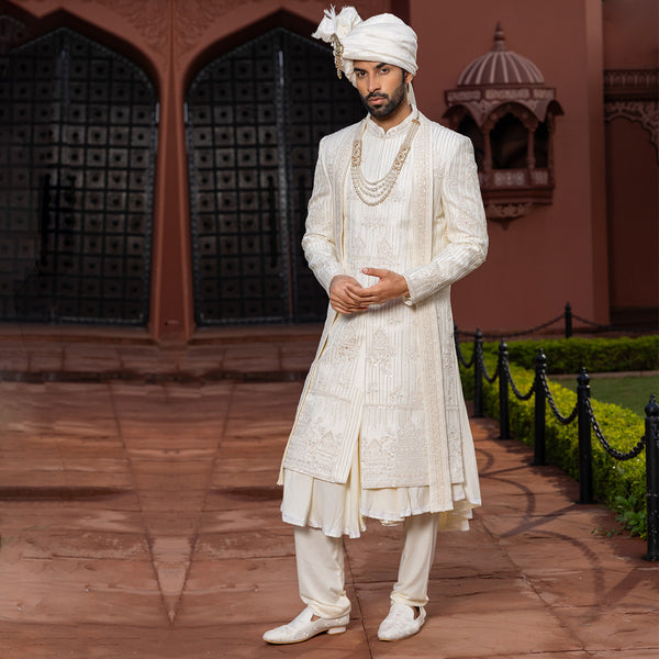 Impeccable Luxe Cream  Sherwani with Embellishments