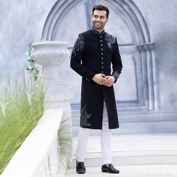 Intricate Black Sherwani with Luxe Detailing