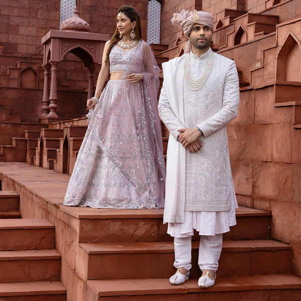 Opulent Cream and Pink Sherwani with Delicate Embroidery