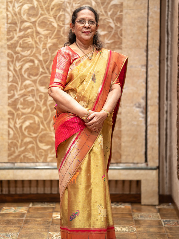 Paithani Tissue Silk Saree In Golden Hue