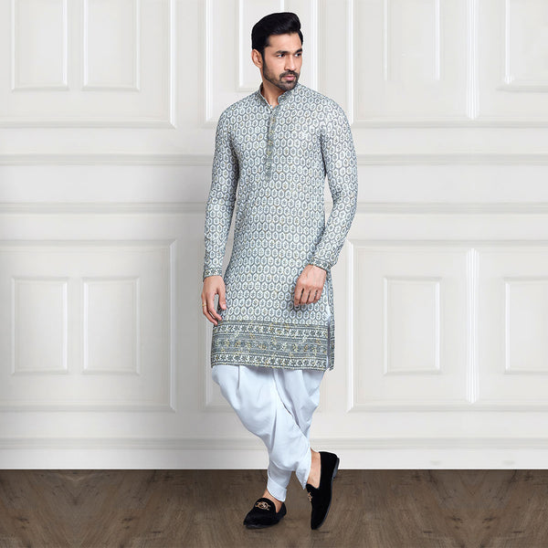 Light Blue Floral Printed Embroidered Ethnic Wear