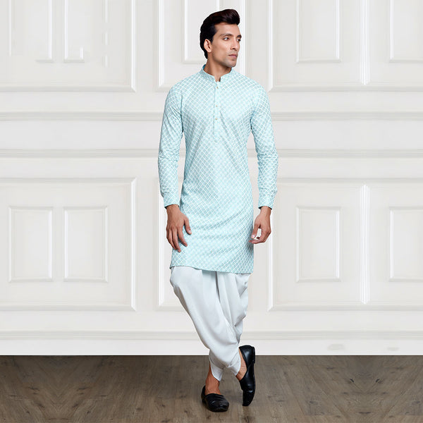 Sky Blue Jacquard Style Kurta Set for Men