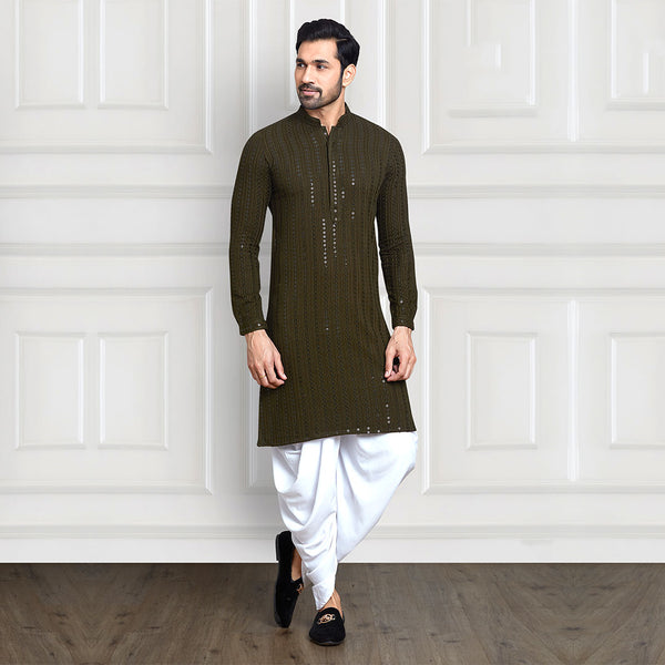 Olive Green Embellished Dhoti Pants Kurta Set