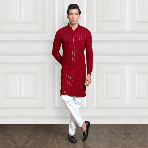 Classic Maroon Embellished Kurta Pant Set