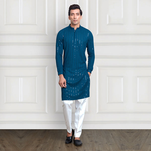 Cobalt Blue Sequined Pant Kurta Set