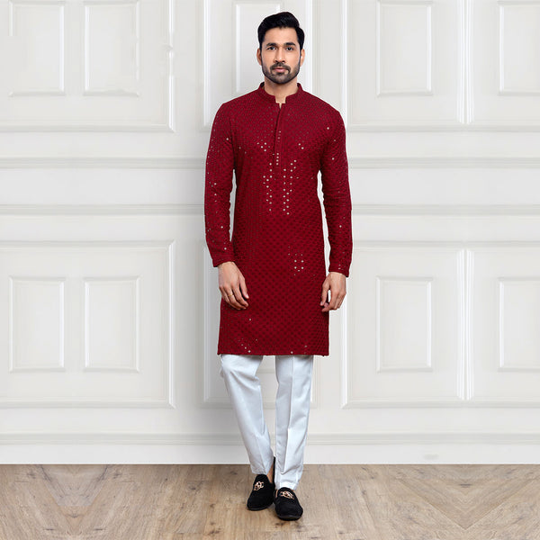 Patterned Maroon Pant Kurta Set