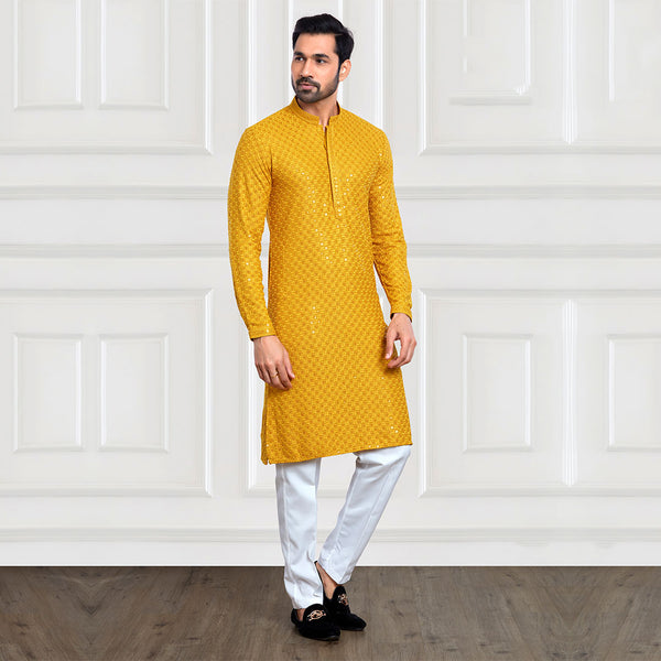 Mustard Yellow Worked Pant Kurta Set