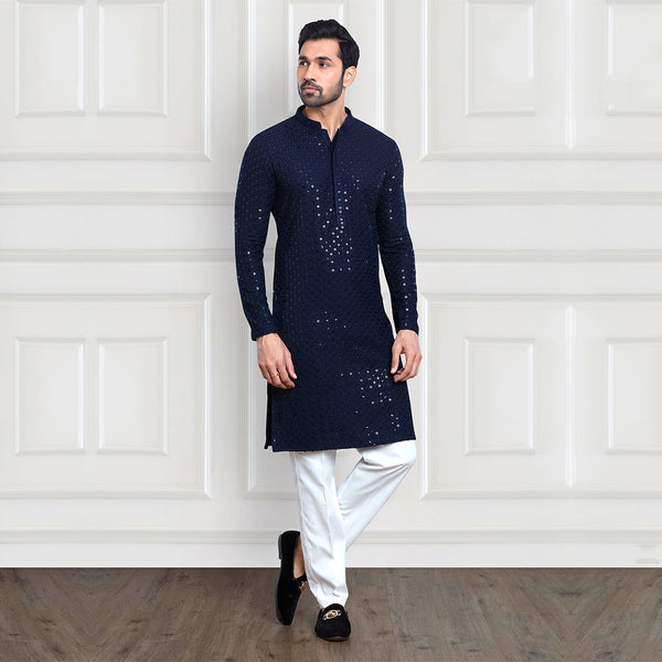 Navy Hue Sequined Pant Kurta Set