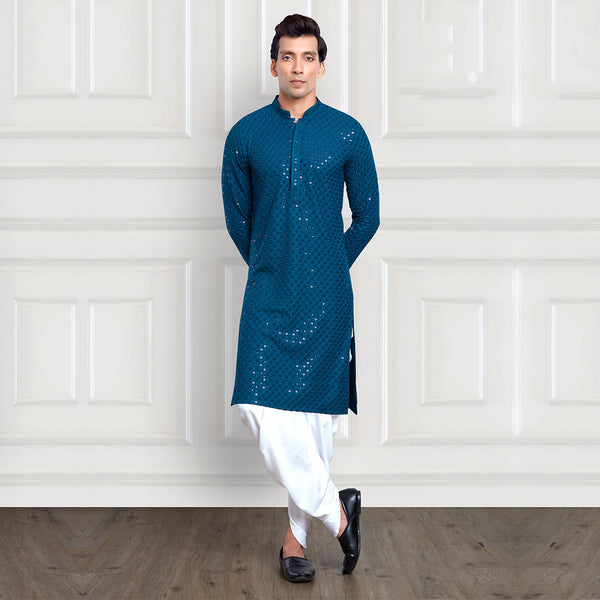 unqiue blue sequined peshawar pant kurta set