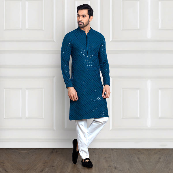 Cool Blue Tone Sequined Pant Kurta Set