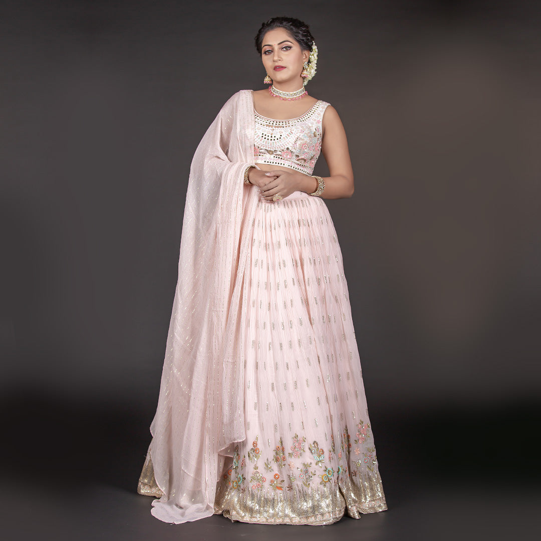 Shimmery Ruffled Lehenga Choli Enriched with Sleek Net Jacket – Suvidha  Fashion