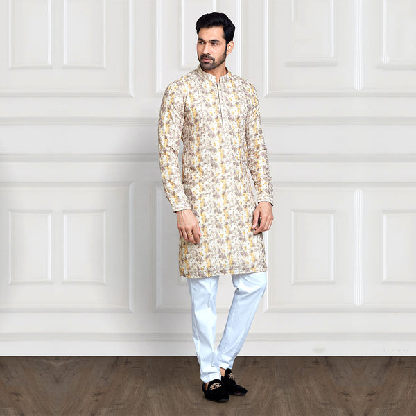 Abstract Printed Kurta in Brown and Yellow