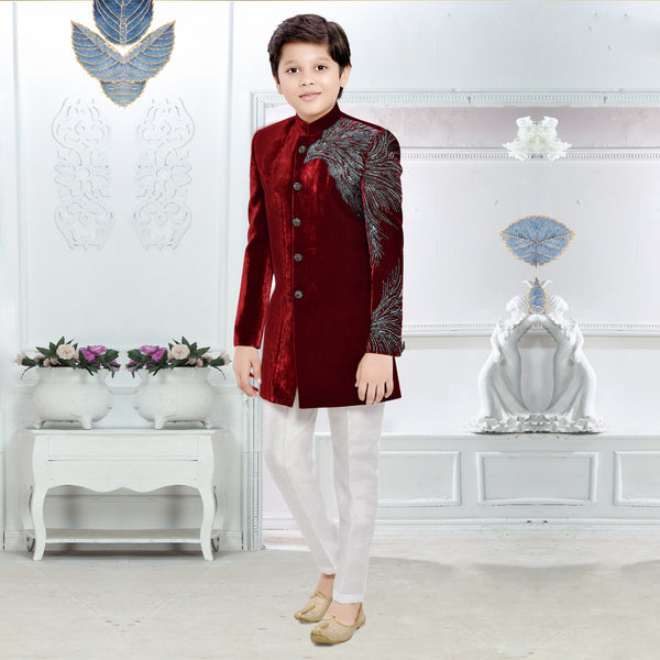 Classic Navy Blue Boys Sherwani with Crisp White Pyjama – Suvidha