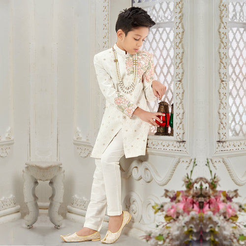 groom sherwani dress Pink Silk For With Resham And Zardosi Detailing Leaf Sherwanimodern Couture Cream Embroidered Sherwani Set