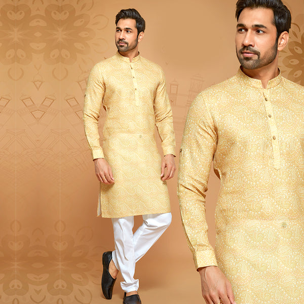 Mustard Yellow Cotton Kurta in Paisley Print