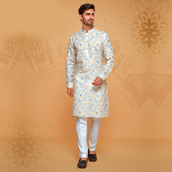 Classic Digital Printed White Kurta