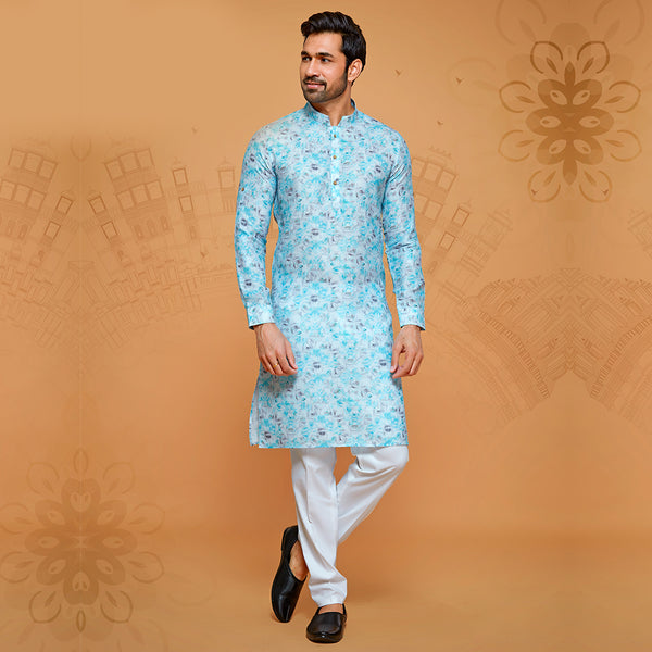 Pastel Blue Hued Cotton Kurta for Men