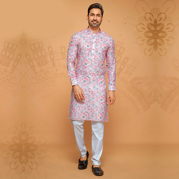 Pink  Kurta in Cotton With Red Digital Print