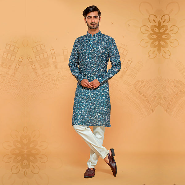 Blue Kurta for Men With Paisley Print