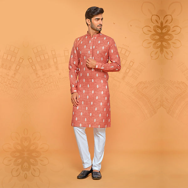 Reddish Simple Kurta for Men with Prints