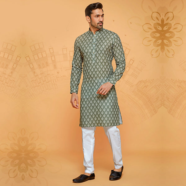 Magnificent Cotton Printed Kura in Green