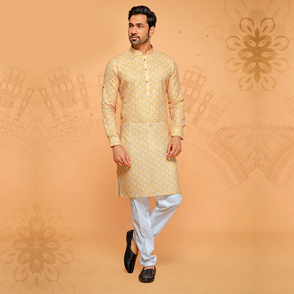 Sober Cotton Yellow Floral Printed Kurta