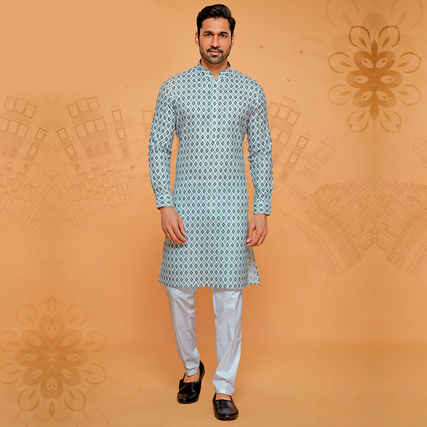 Sophisticated  White Geometric Print Kurta