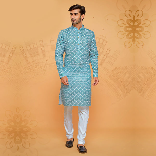 Festive Cotton Printed Kurta in Blue