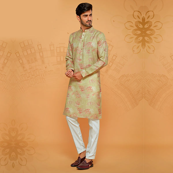 Floral  Embossed Digtal Print Green Kurta