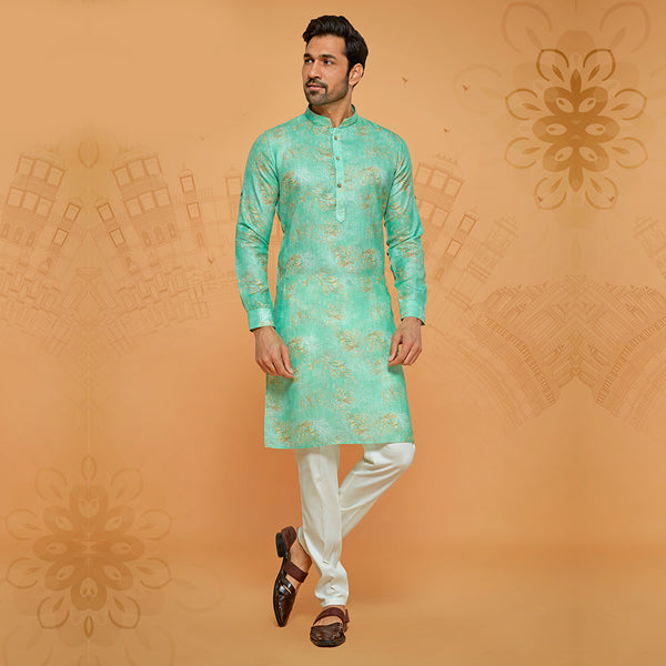 Digitally Printed Sea Green Cotton Kurta