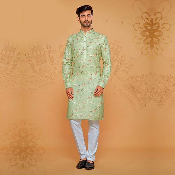 Light Green Kurta For Men With Delicate Print