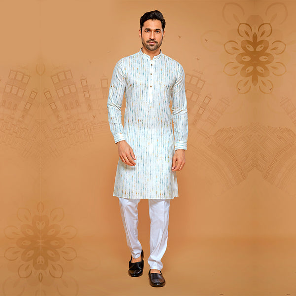 Men's Cotton Kurta With Ink Strip Print