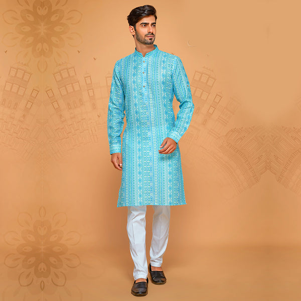 Dashing Sky Blue Abstract Pattern Kurta