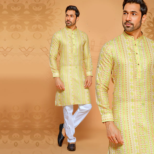 Cool Yellow Abstract Patterned Kurta