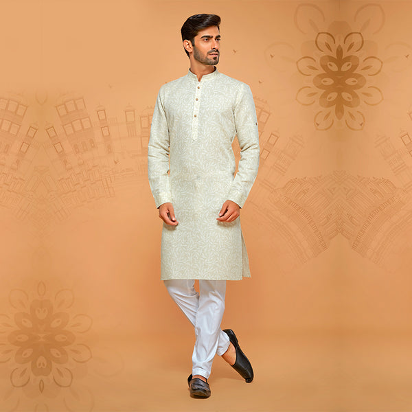 Off - White Self-Printed Cotton Kurta